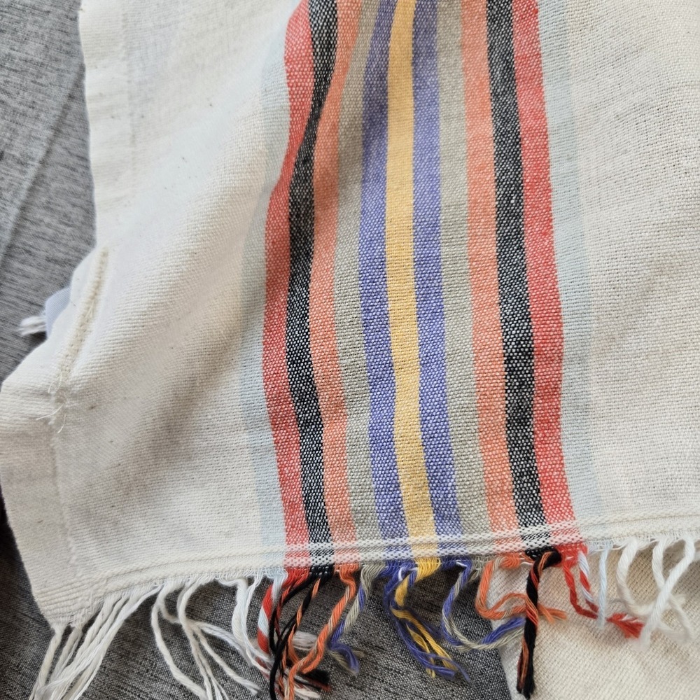 Theloomia Scarf Towel Woven Minimalist Blanket Fringe Ends 100% Cotton 37" X 64"